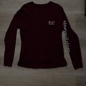 Vineyard Vines Women's Long-Sleeve Tee in Deep Burgundy with Sleeve Logo